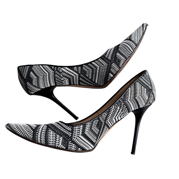 Jimmy Choo -Abel Black & White Woven Print Pointed Toe Stiletto Heels Sz 39.5 - Picture 7 of 10